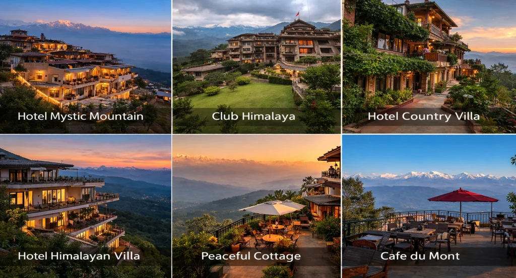 Mountain resort hotel with panoramic Himalayan views in Nagarkot hill station near Kathmandu