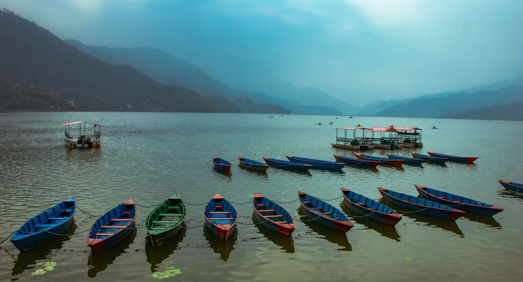 Lakeside Pokhara main tourist area with hotels and restaurants